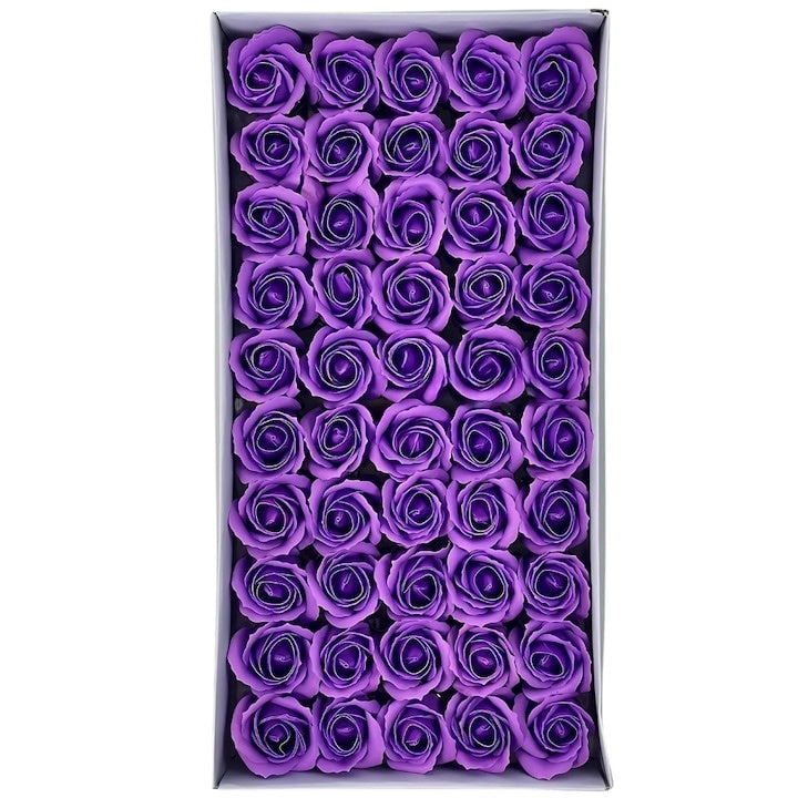 Set 50 trandafiri din săpun, 5x5 cm, calitate premium, decorațiune și cadou, mov