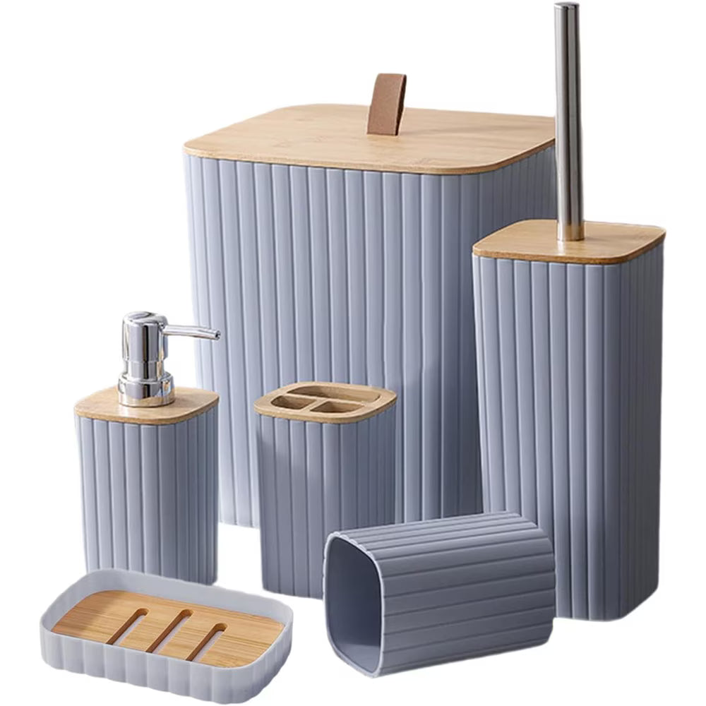 Set accesorii baie, 6 piese, bambus, gri