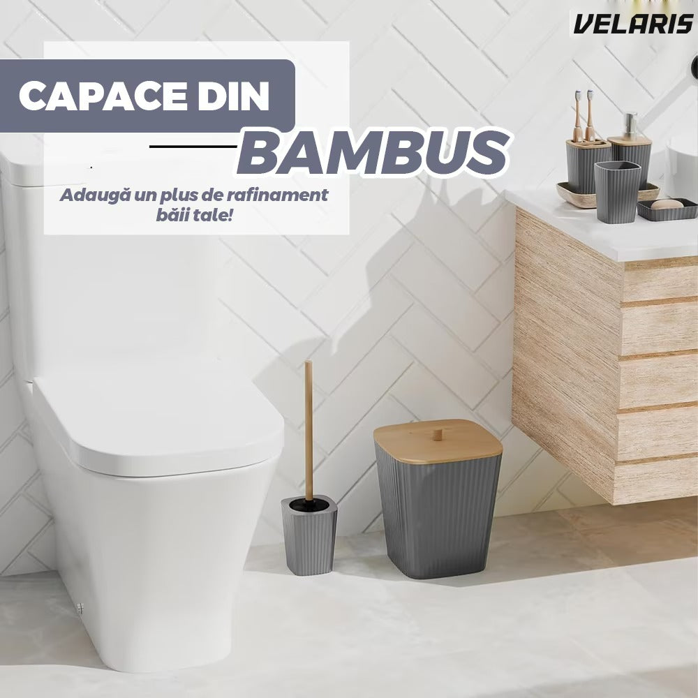 Set accesorii baie, 6 piese, bambus, gri
