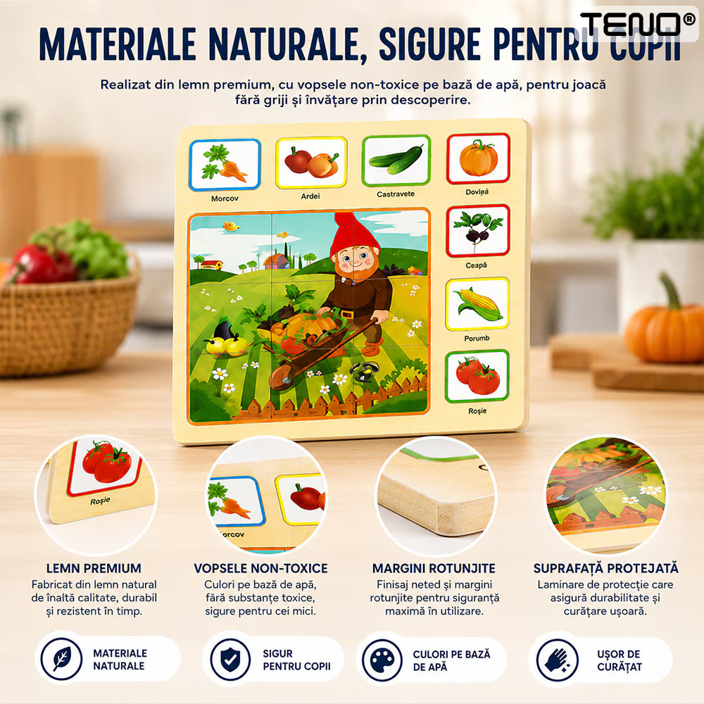 Set 6 tablete educative Montessori, puzzle lemn, dezvoltare cognitivă, multicolor
