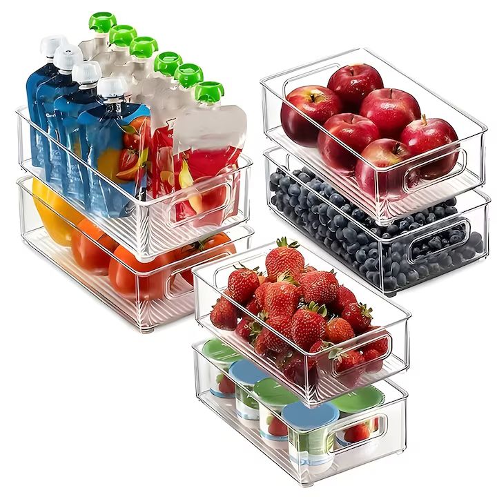 Set 6 organizatoare frigider, ABS durabil, fără BPA, 26×15 cm, transparent