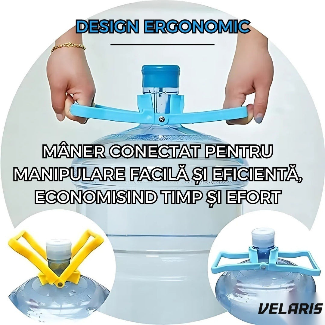 Set 2 mânere ergonomice pentru bidoane și sticle, plastic rezistent, 14.2 x 12.8 cm, galben și albastru