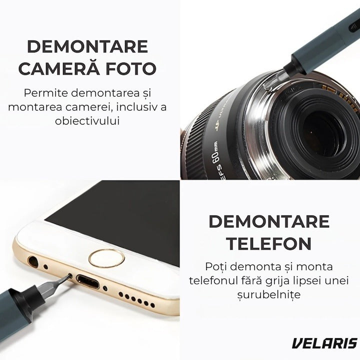 Șurubelniță electrică de precizie 49 în 1, reîncărcabilă, 400mAh Li-ion, gri