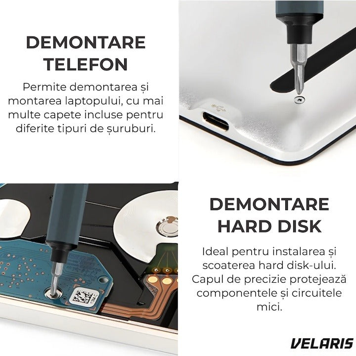 Șurubelniță electrică de precizie 49 în 1, reîncărcabilă, 400mAh Li-ion, gri