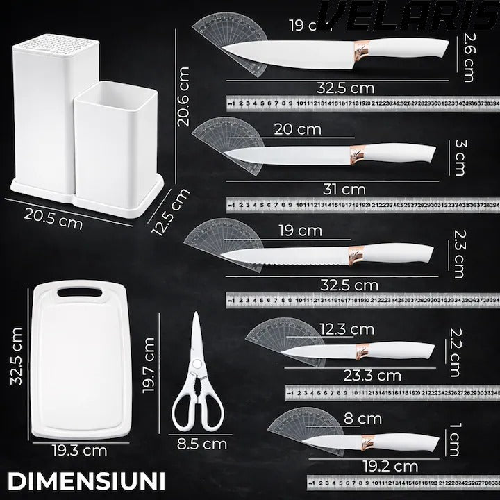Set Ustensile Bucatarie 19 Piese Silicon Termorezistent si Bambus, Cutite Inox, Suport Organizator Compact, Design Alb Elegant