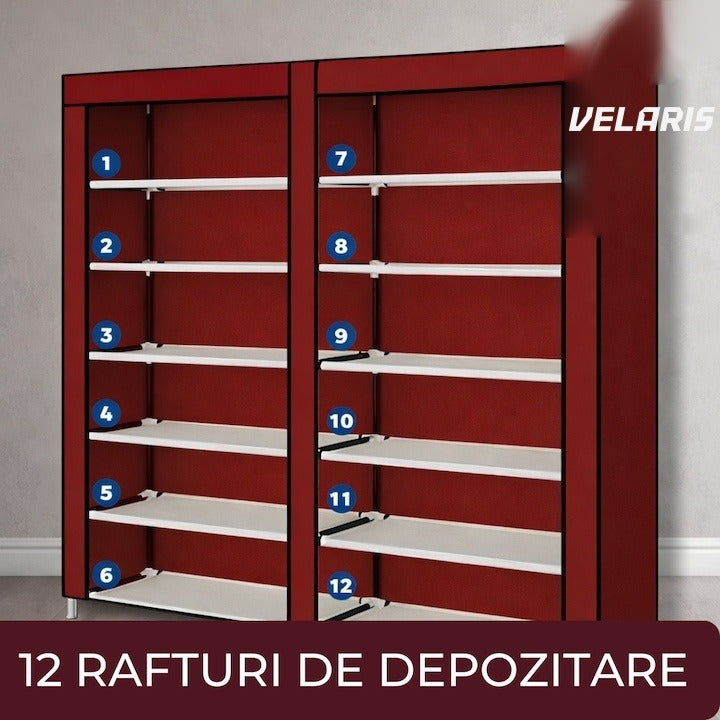 Dulap textil dublu pentru încălțăminte, 6 niveluri, 36 perechi, roșu, 120x30x118 cm
