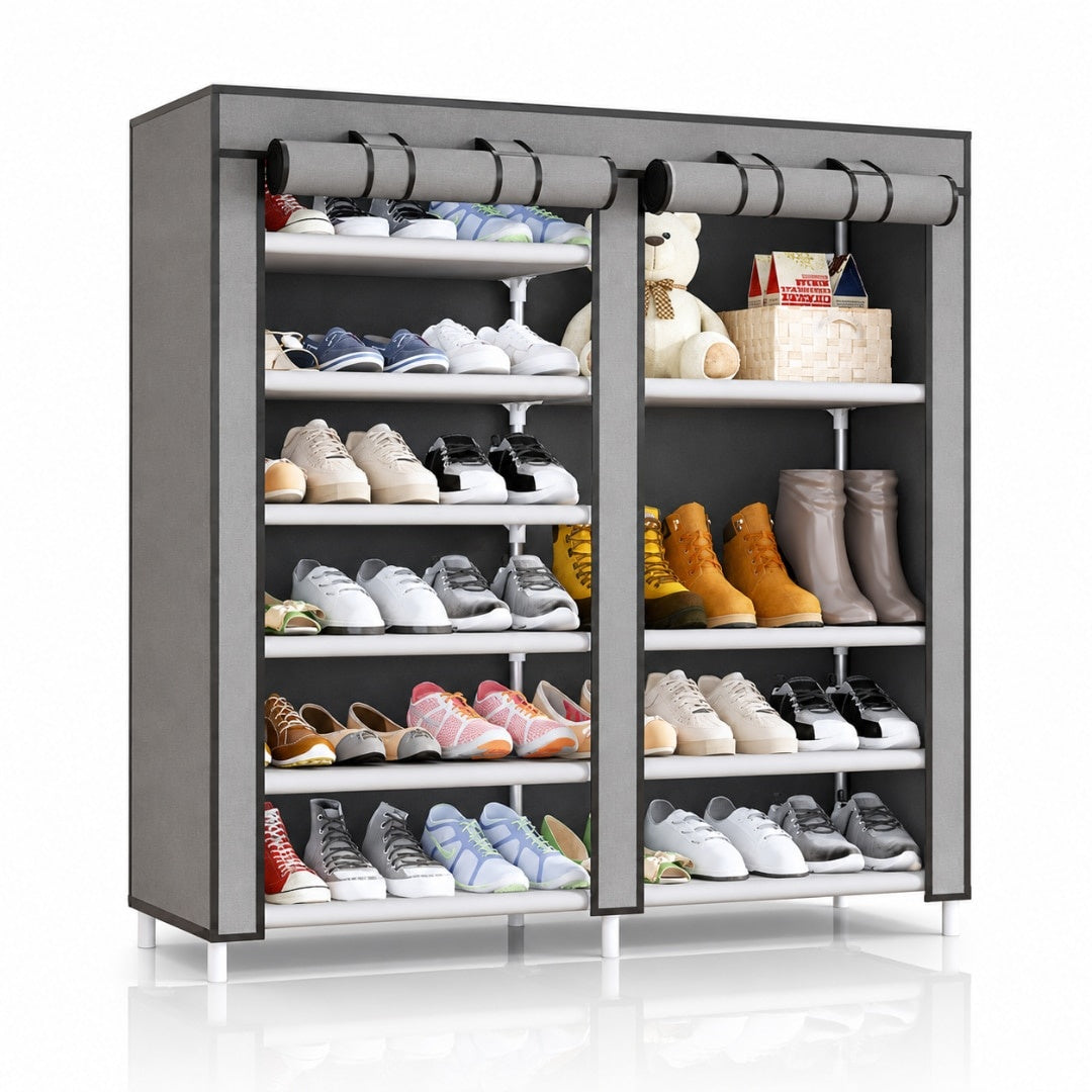 Cabinet pantofi din material textil cu fermoar gri 113x30x107 cm ușor de asamblat