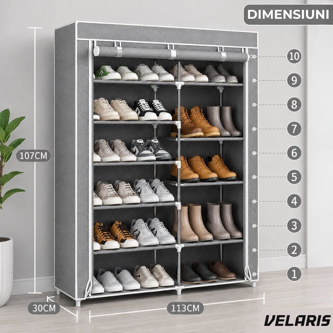 Cabinet pantofi din material textil cu fermoar gri 113x30x107 cm ușor de asamblat