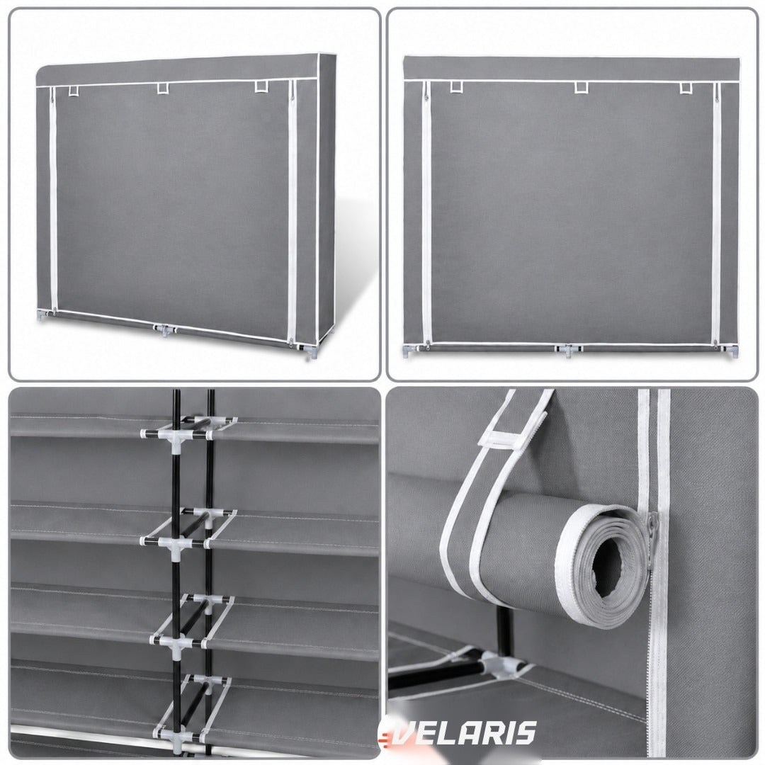 Cabinet pantofi din material textil cu fermoar gri 113x30x107 cm ușor de asamblat
