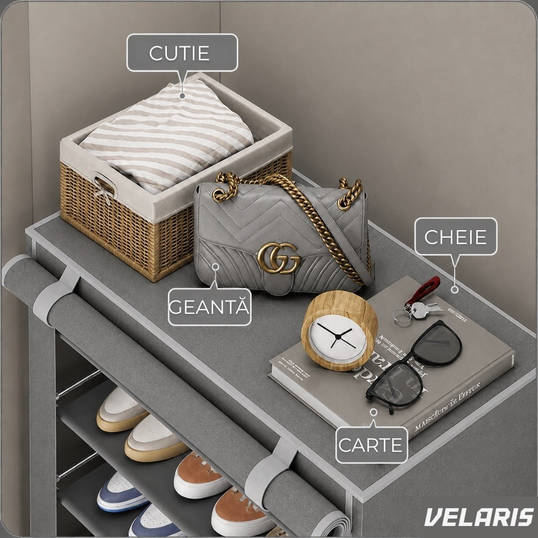 Cabinet pantofi din material textil cu fermoar gri 113x30x107 cm ușor de asamblat
