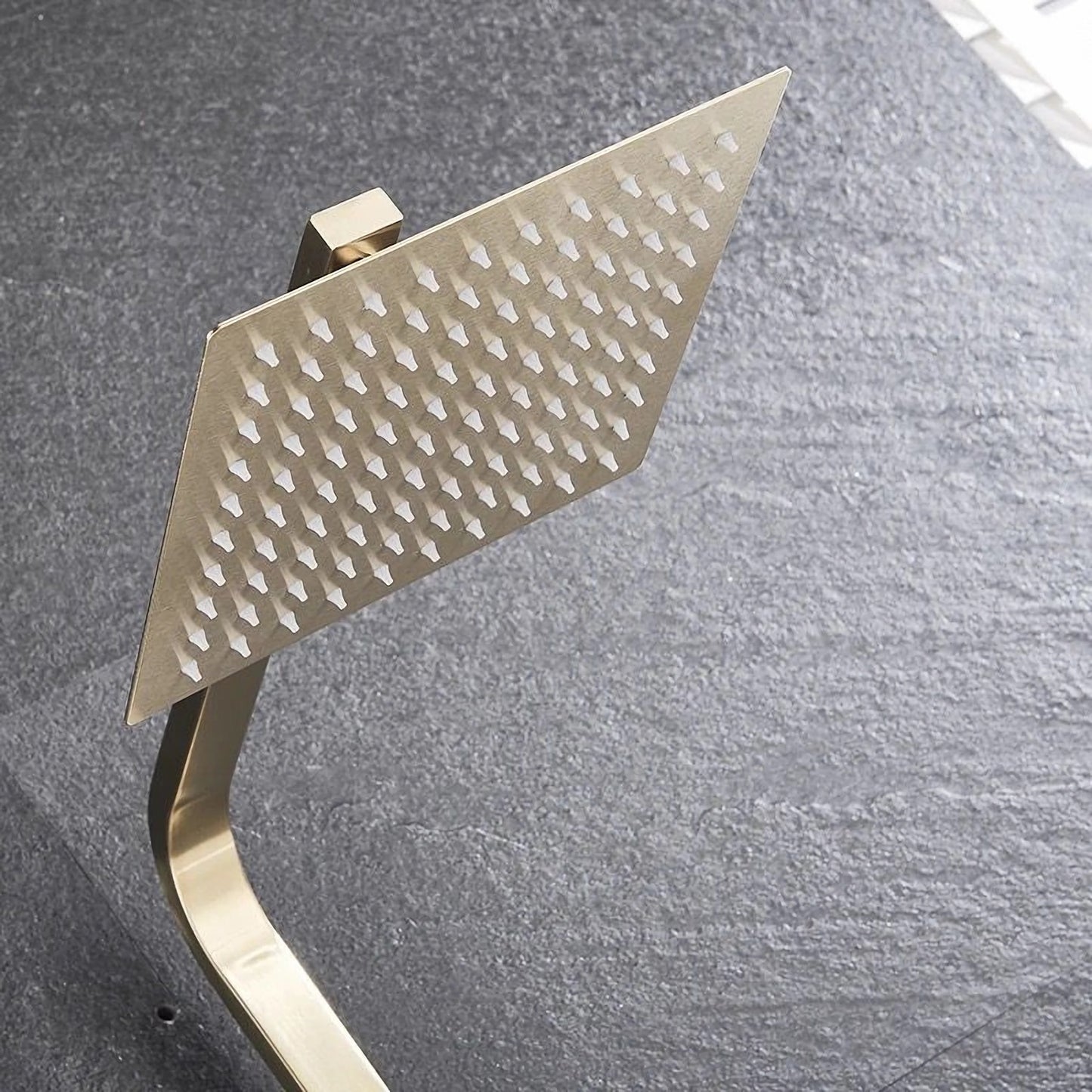 Coloană de duș cu robinet, 4 funcții, alamă și inox, cap duș 20x20 cm, placat nichel auriu, înălțime reglabilă