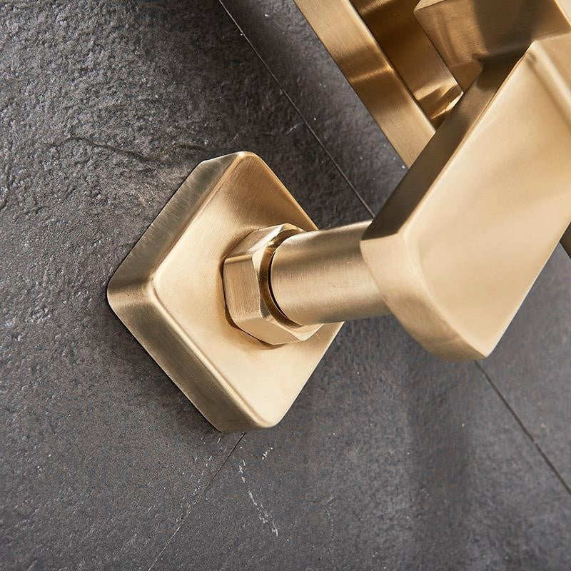 Coloană de duș cu robinet, 4 funcții, alamă și inox, cap duș 20x20 cm, placat nichel auriu, înălțime reglabilă