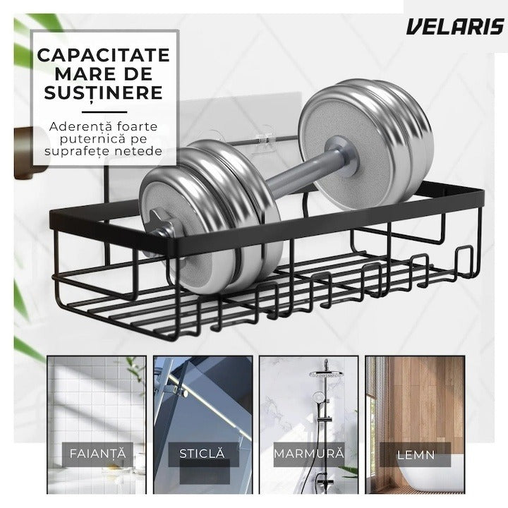 Organizator duș din oțel inoxidabil, montare adezivă fără găuri, negru