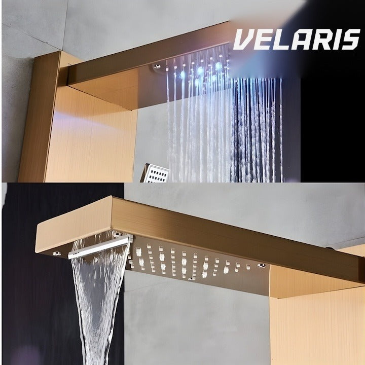 Panou Duș Hidromasaj 5 Funcții LED Digital Oțel Inoxidabil Aur Satin 120 cm