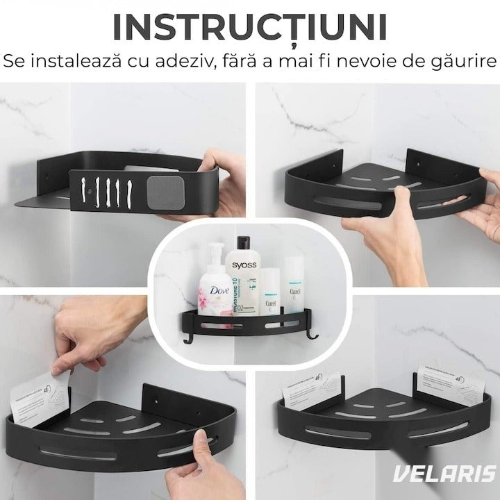 Set rafturi de duș din aluminiu negru, design modern, montaj ușor