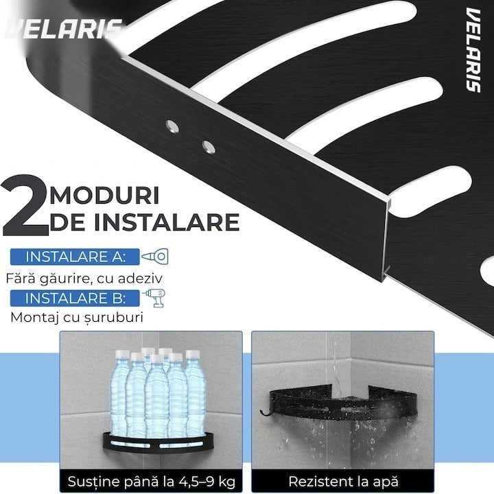 Set rafturi de duș din aluminiu negru, design modern, montaj ușor