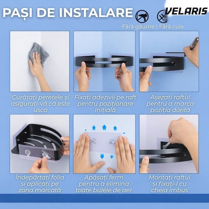Set rafturi de duș din aluminiu negru, design modern, montaj ușor
