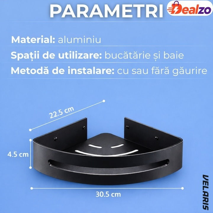 Set rafturi de duș din aluminiu negru, design modern, montaj ușor