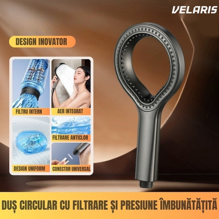 Saloneta dus cu jet reglabil, multiple moduri de pulverizare, finisaj gri