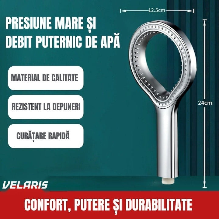 Saloneta dus cu jet reglabil, multiple moduri de pulverizare, finisaj argintiu