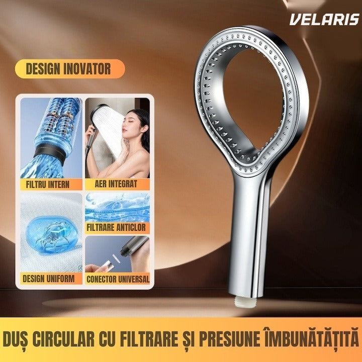 Saloneta dus cu jet reglabil, multiple moduri de pulverizare, finisaj argintiu