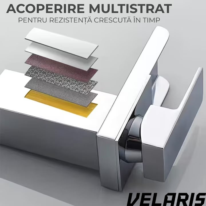 Robinet lavoar tip cascadă, bronz cromat, înălțime 160 mm, spout 135 mm, mâner unic argintiu