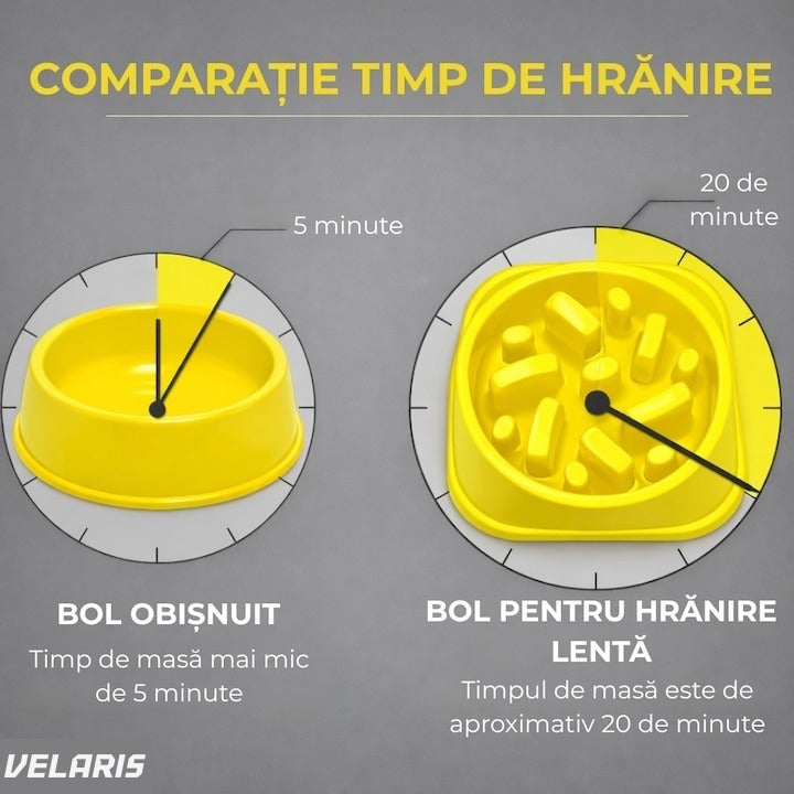 Bol comedeor cini și pisici 20 cm, galben, antialunecant, ușor de curățat