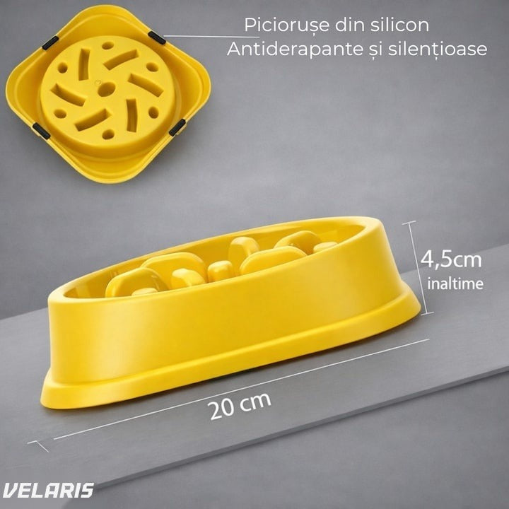 Bol comedeor cini și pisici 20 cm, galben, antialunecant, ușor de curățat