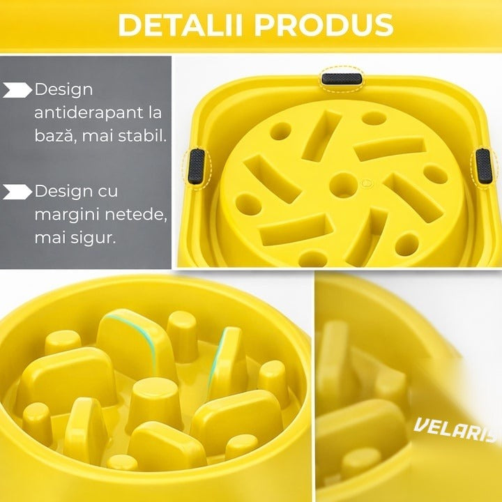 Bol comedeor cini și pisici 20 cm, galben, antialunecant, ușor de curățat