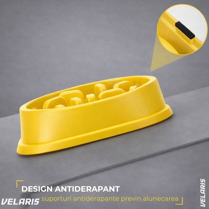 Bol comedeor cini și pisici 20 cm, galben, antialunecant, ușor de curățat