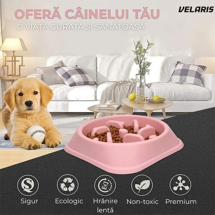 Bol comedeor cini și pisici 20 cm, roz, antialunecant, ușor de curățat