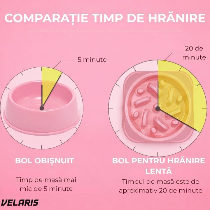 Bol comedeor cini și pisici 20 cm, roz, antialunecant, ușor de curățat
