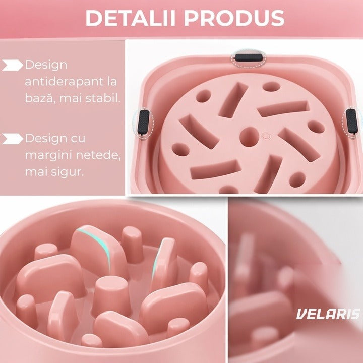 Bol comedeor cini și pisici 20 cm, roz, antialunecant, ușor de curățat