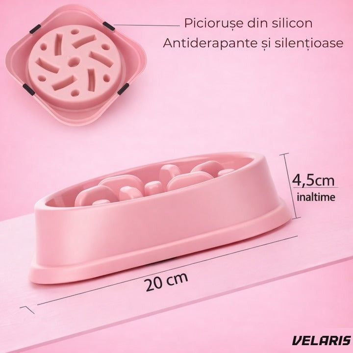 Bol comedeor cini și pisici 20 cm, roz, antialunecant, ușor de curățat