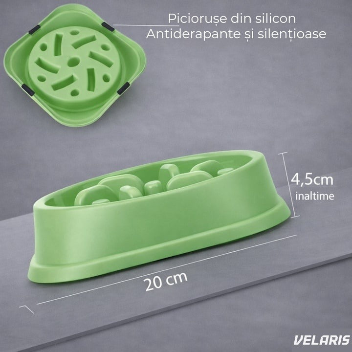 Bol anti-înghițire rapidă pentru câini, plastic, antiderapant, 19 cm, verde