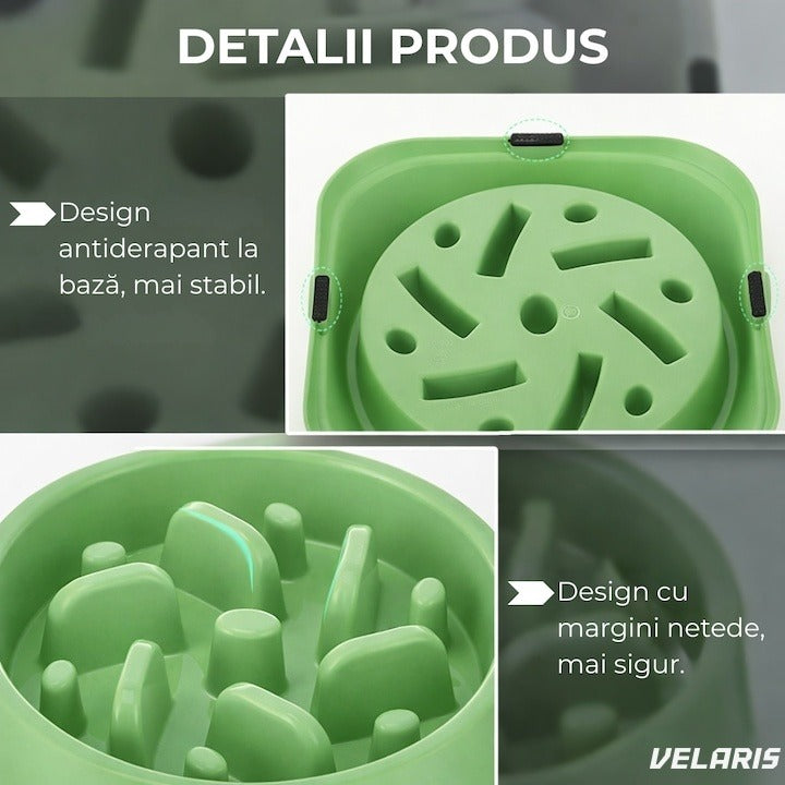 Bol anti-înghițire rapidă pentru câini, plastic, antiderapant, 19 cm, verde