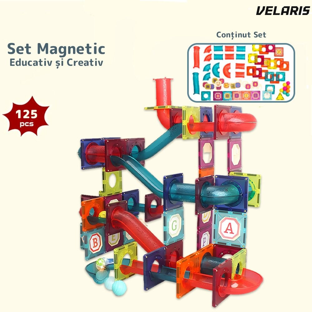Set magnetic 3D, 125 piese, bile și bețe, joc creativitate copii