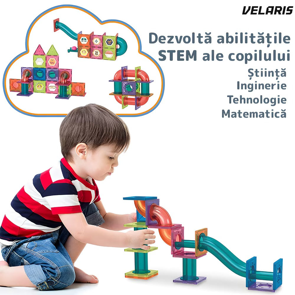Set magnetic 3D, 125 piese, bile și bețe, joc creativitate copii