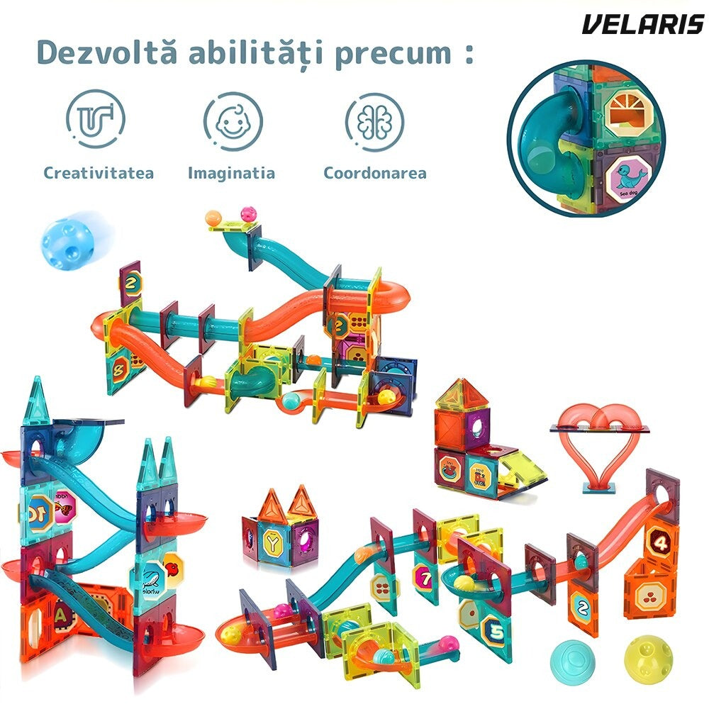 Set magnetic 3D, 125 piese, bile și bețe, joc creativitate copii
