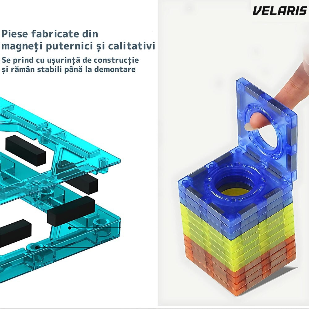 Set magnetic 3D, 125 piese, bile și bețe, joc creativitate copii