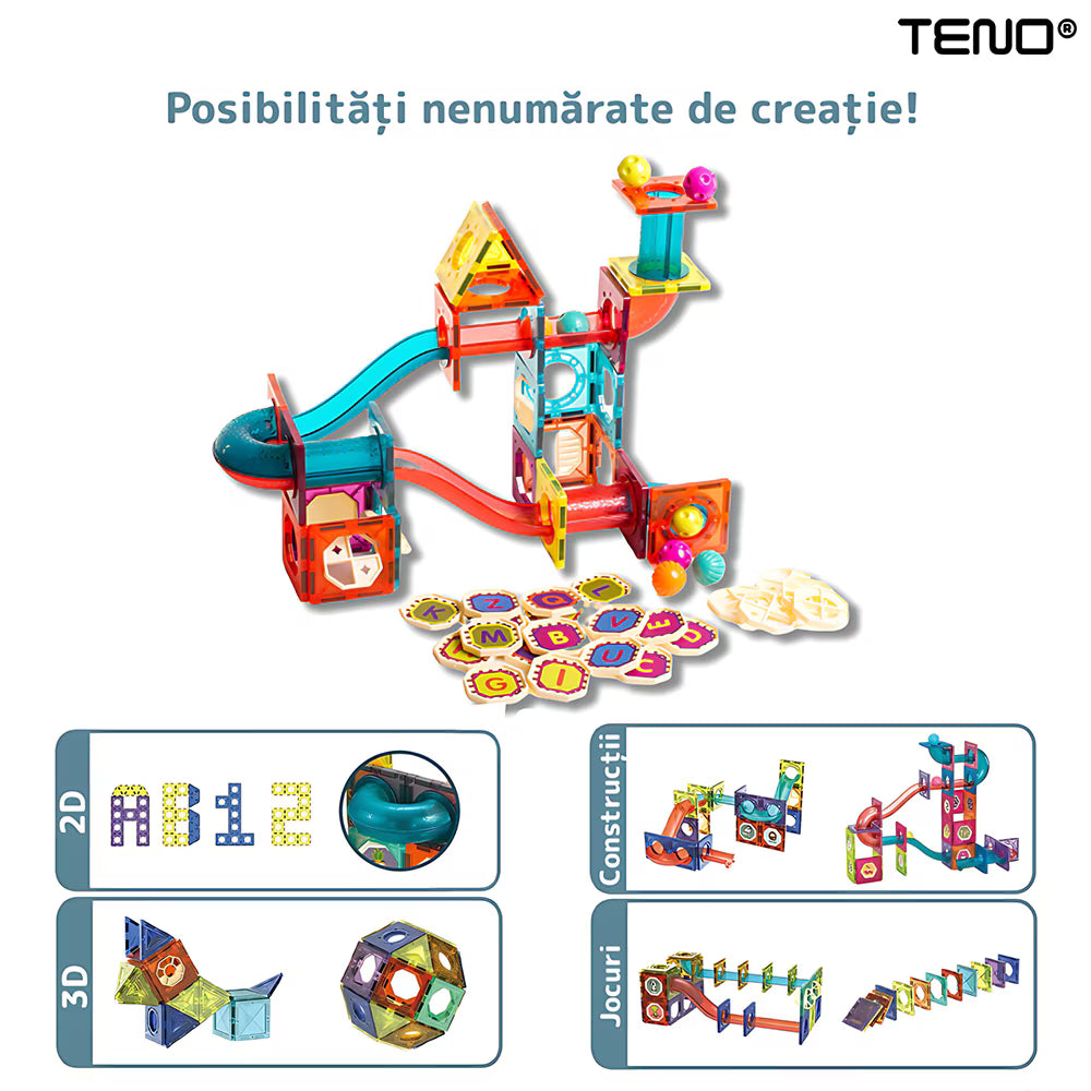 Set magnetic 3D, 125 piese, bile și bețe, joc creativitate copii
