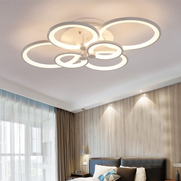 Candelabru LED inteligent 6 cercuri 160W, telecomandă și aplicație, lumină caldă/rece, 70x58 cm