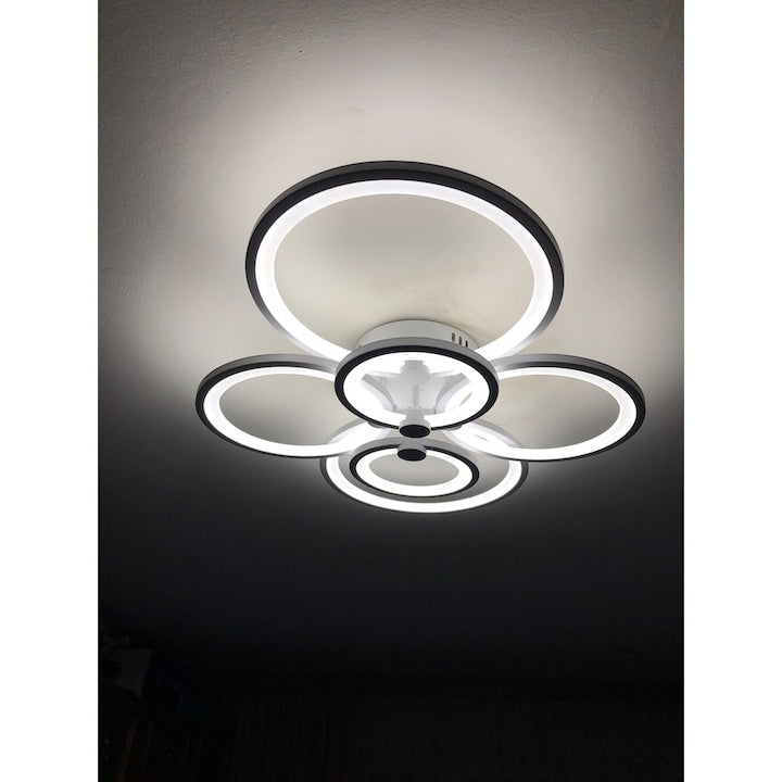 Candelabru LED inteligent 6 cercuri 160W, telecomandă și aplicație, lumină caldă/rece, 70x58 cm