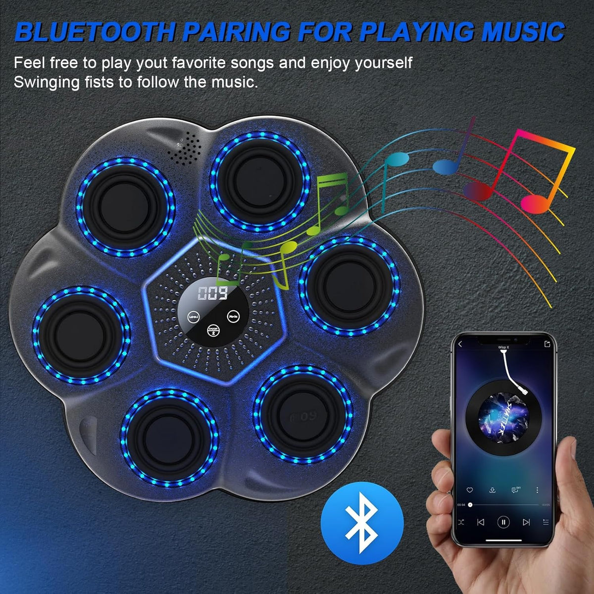 Perna de box LED cu muzica, Bluetooth, antrenament perete cu raspuns rapid