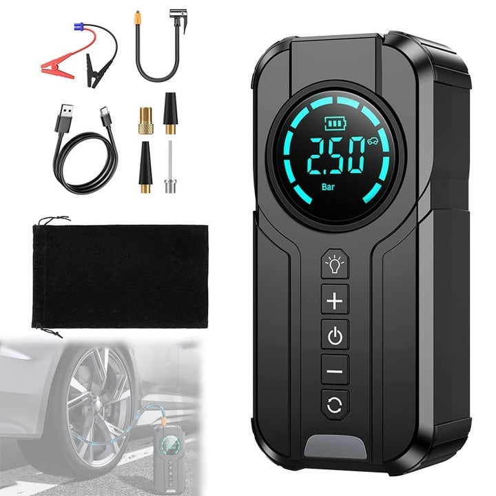 Compresor portabil inteligent pentru mașină, multifuncțional, 6000mAh, 180PSI, lanternă SOS LED și accesorii