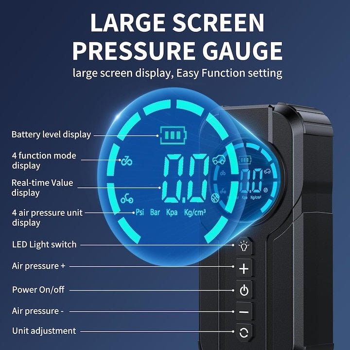 Compresor portabil inteligent pentru mașină, multifuncțional, 6000mAh, 180PSI, lanternă SOS LED și accesorii