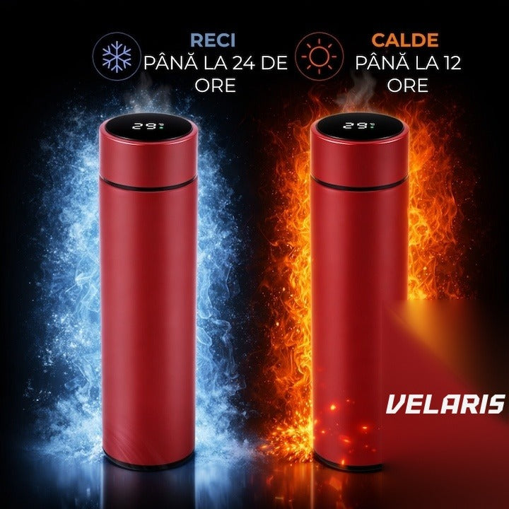 Termos smart 500 ml cu infuzor, perete dublu și afișaj LED temperatură, roșu