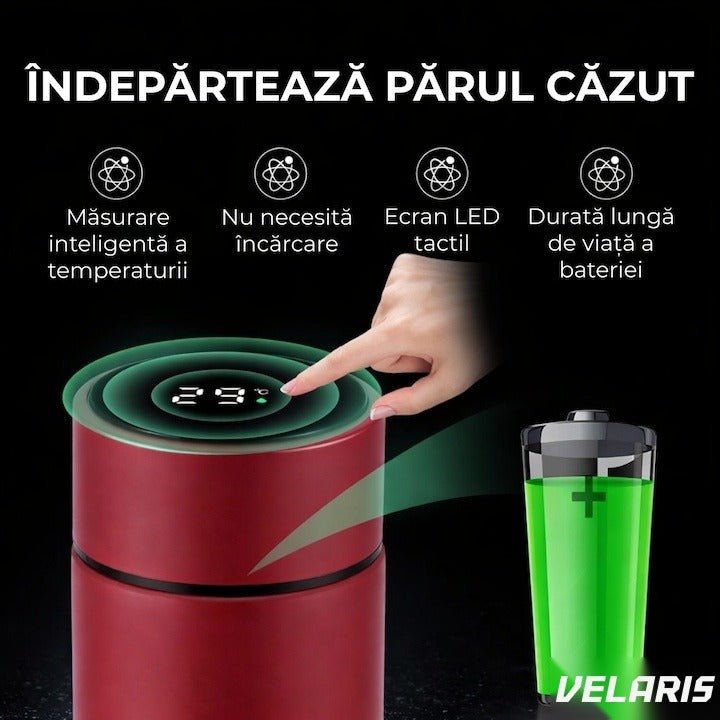 Termos smart 500 ml cu infuzor, perete dublu și afișaj LED temperatură, roșu