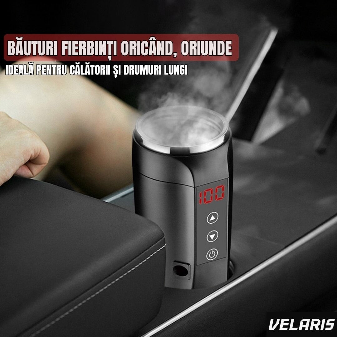 Cană termos smart cu display temperatură, oțel inoxidabil, încărcare auto 12V/24V, 0.45L, negru