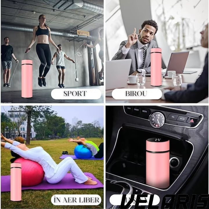 Cană Termos Smart cu Ecran LED, 500ml, Inox, Menține Băuturi 6 Ore